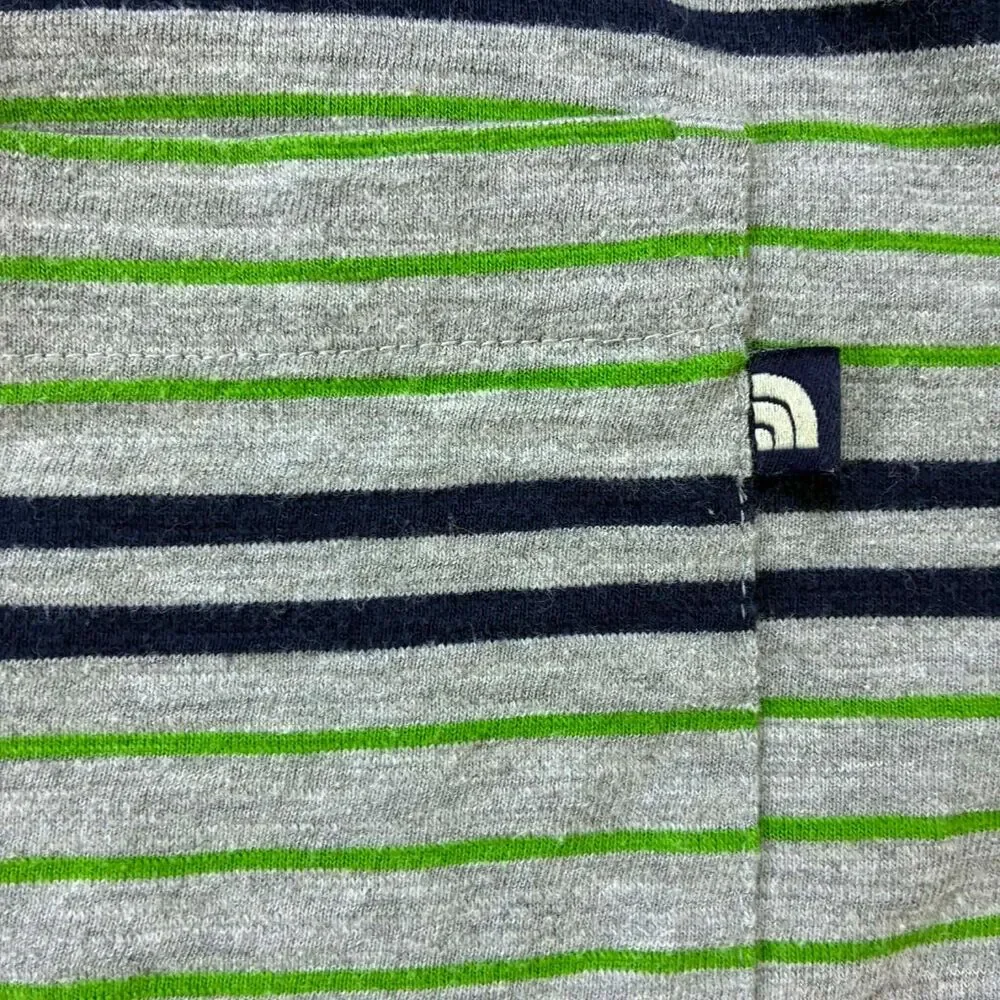 The North Face Polo Shirt Mens Large Gray Striped Short Sleeve Cotton Blend